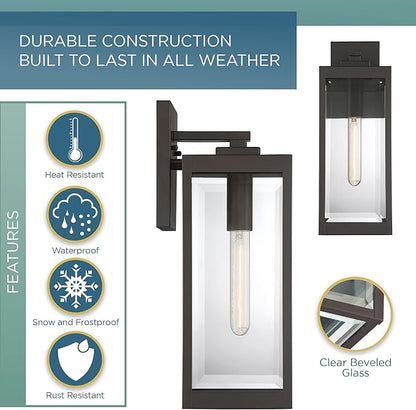 Quoizel Westover Modern Wall Sconce, 17 Inch Western Bronze 1-Light Outdoor Light Fixture, Clear Beveled Glass Wall Lantern, 100 W, Industrial Design Wall Light for Porch, Patio, Gazebo or Yard