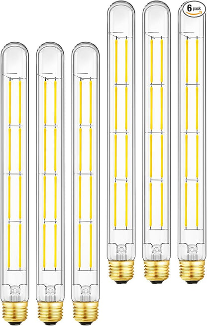 E26 Tubular Light Bulb,Dimmable Long Led Bulbs 10W,4000K Daylight,Equal 100 Watt Led Edison Tube Bulb,11.8in,T10 Clear Glass Cover,6Pack.