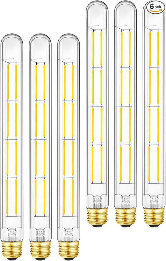 E26 Tubular Light Bulb,Dimmable Long Led Bulbs 10W,4000K Daylight,Equal 100 Watt Led Edison Tube Bulb,11.8in,T10 Clear Glass Cover,6Pack.