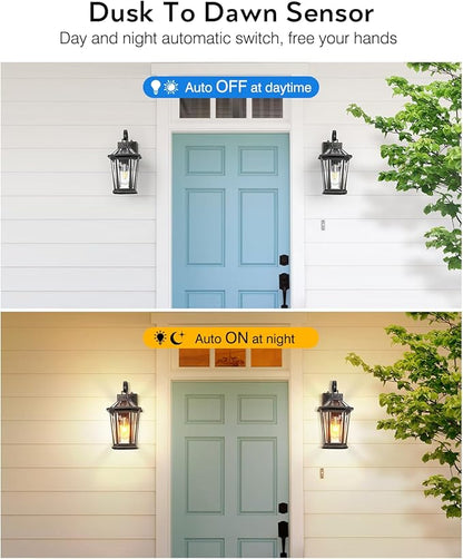VIANIS Dusk to Dawn Outdoor Wall Lighting, Black Waterproof Exterior Lighting Fixtures for House, 100% Anti-Rust Aluminum Modern Outside Coach Light Fixture Wall Mount for Porch, Garage, Front Door