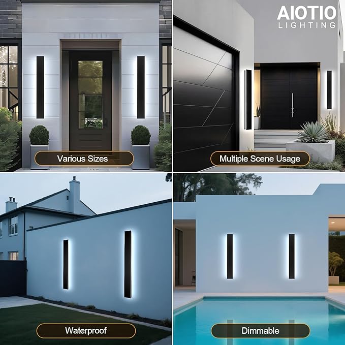59in Modern Outdoor Lights,Upgraded 4.72in Wide Exterior Light Fixtures Wall Mount,IP65 Waterproof Dimmable Black Modern Porch Lights Wall Sconce,LED Long Linear Outside Lighting for Garage,Front Door