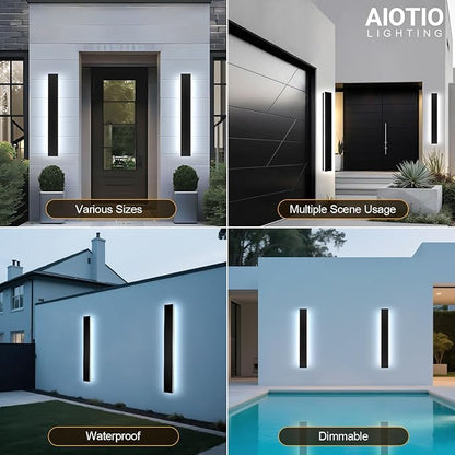 47.2in 2pcs Outdoor Wall Light Exterior,AioTio Black Long LED Outdoor Wall Light Fixtures Wall Mount,Upgraded 4.72in Wide Dimmable IP65 Waterproof Modern Porch Lights Wall Sconce for Garage,Courtyard