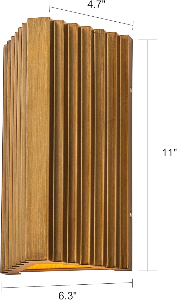 11" Modern Outdoor Wall Lights Hand-Brushed Vintage Gold LED Exterior Lighting Fixtures Outdoor Wall Sconce Light for House Exterior Garage Porch Patio