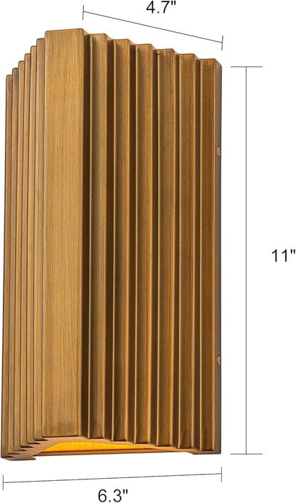 11" Modern Outdoor Wall Lights Hand-Brushed Vintage Gold LED Exterior Lighting Fixtures Outdoor Wall Sconce Light for House Exterior Garage Porch Patio