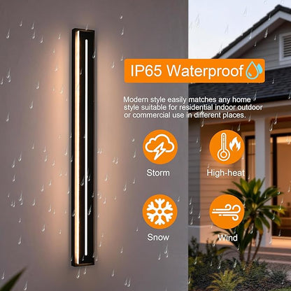 VINLUZ 2 Pack Linear Modern Outdoor Wall Light, 48inch Warm White Outdoor LED Long Waterproof Wall Sconce, Acrylic External Wall Mounted Fixtures for Porch Terrace and Garage Doors