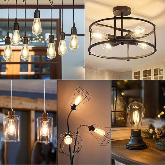 ANWIO Vintage LED Edison Bulbs 12-Pack, 7W, Equivalent 60W, Non-Dimmable, ST58 2700K Warm White Antique LED Filament Bulbs,E26 Medium Base, Clear Glass Style for Home and Commercial
