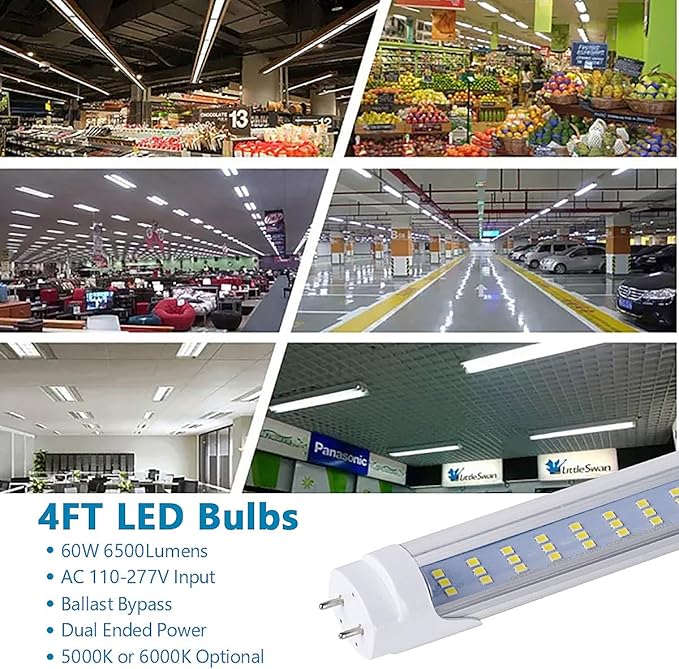 25PCS, T8 T12 4FT LED Type B Light Bulbs, 60W 7500LM 6000K Cold White 3 Rows, T8 Led Bulbs 4 Foot, Dual-end Powered