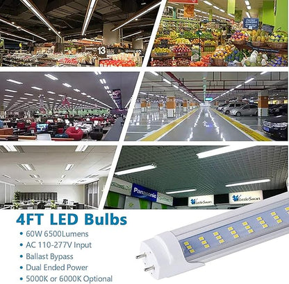 25PCS, T8 T12 4FT LED Type B Light Bulbs, 60W 7500LM 6000K Cold White 3 Rows, T8 Led Bulbs 4 Foot, Dual-end Powered