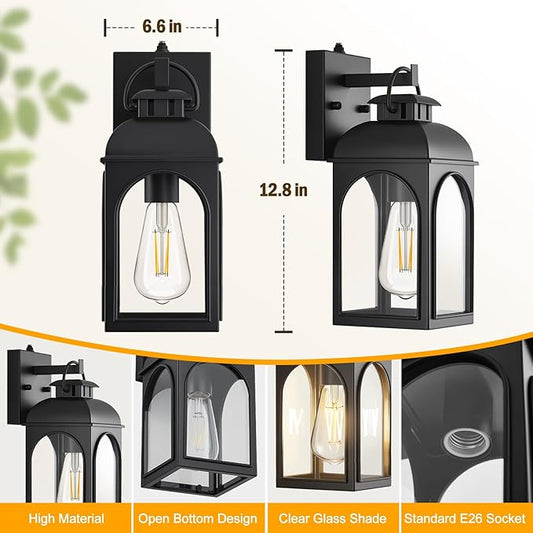 Dusk to Dawn Outdoor Lighting, Black Porch Lights Outdoor Light House Wall Mount Fixture Waterproof Lamp Exterior Lantern Fixture Outside Wall Sconces for Patio Garage Doorway