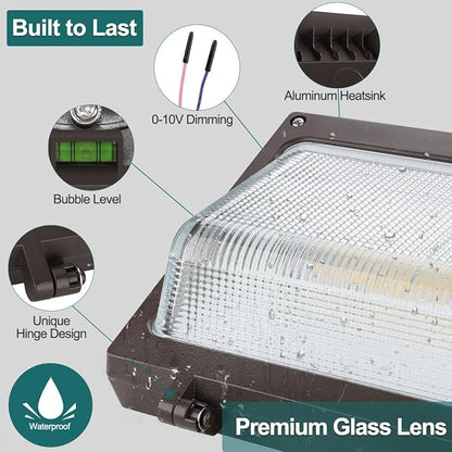 kadision LED Wall Pack with Dusk-to-Dawn Photocell, 120W/100W/80W Adjustable, 3000K/4000K/5000K Selectable, 15600lm 0-10V Dimmable Outdoor Security Lighting, 120-277V ETL Listed 4-Pack