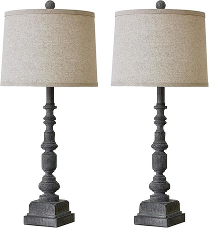 Oneach 27.75" Farmhouse Table Lamps Set of 2, USB A+C, Rustic Tall Table Lamp for Living Room, Traditional Rustic Lamps Bedside Lamps for Bedroom Office End Table, Antique Grey