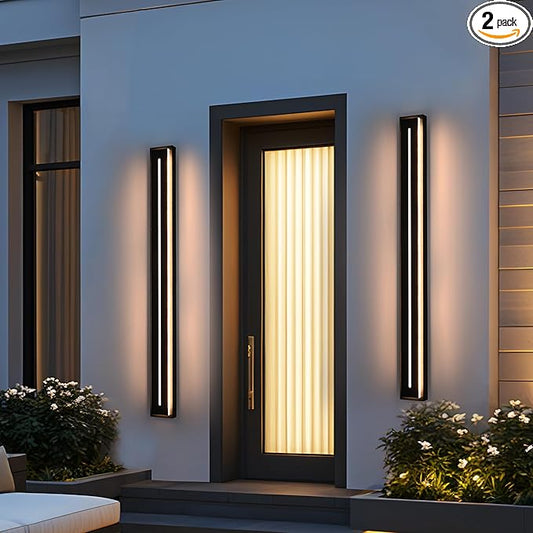 VINLUZ 2 Pack Linear Modern Outdoor Wall Light, 48inch Warm White Outdoor LED Long Waterproof Wall Sconce, Acrylic External Wall Mounted Fixtures for Porch Terrace and Garage Doors