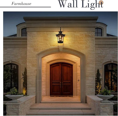 Emliviar Farmhouse Large Outdoor Wall Lantern, 24.4" Vintage Rustic Exterior Porch Light with Clear Glass for House Patio, Die-Cast Aluminum in Black Finish, XE267B BG