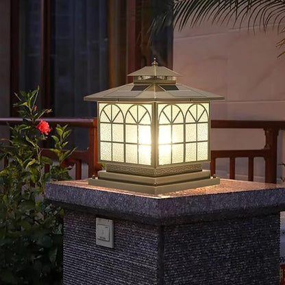 Copper Solar Outdoor Post Lights, Vintage Patio Lawn Column Lamp, Deck Lights, Lantern Fence Lamp Fixture, Luxury Landscape Lighting (Solar, 12x12in, Copper, Brown)