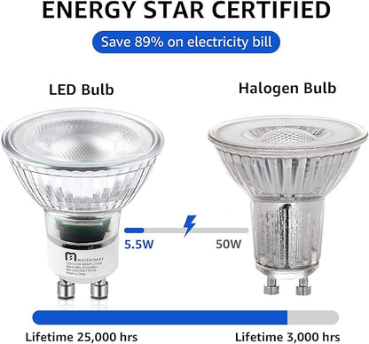 MASTERY MART 24 Pack Dimmable GU10 LED Light Bulbs, 5.5W Bright 2700K Soft White 50W Halogen Equivalent, 400lm Energy Saver for Track Lighting Fixture, Kitchen, Basement, Living Room, 25000 Hour