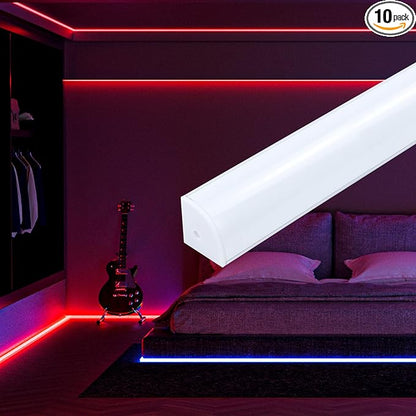 Muzata 10Pack 3.3FT/1M Plus-Size Spotless V Shape LED Channel Silver Aluminum LED Diffuser Channel with Milky White Cover V101 WW 1M