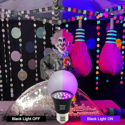 4 Pack 9.5W LED Black Light Bulb, A19 E26 Black Shell Blacklight LED Bulb, 385-400nm, Glow in The Dark for Blacklight Party, Body Paint, Fluorescent Poster, Halloween, Valentine's Day