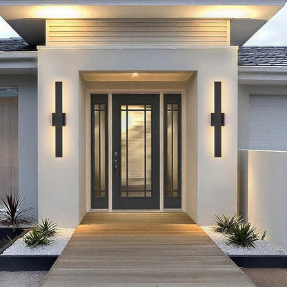 Modern Outdoor Wall Light 3CCT Dimmable LED Outdoor Sconce Lights with Remote Control(3000K 4000K 6000K), 27.2" Black Outside Light Fixtures for House Front Door Garage Porch & Patio