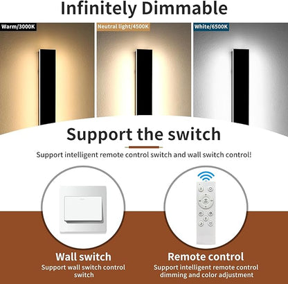 2 Pack 71inch Modern Outdoor Wall Light, 3000K-6000K Dimmable Outside Wall Sconce, Black Exterior Lighting Fixture, IP65 Waterproof Linear Long Garage Lights for Porch Patio Garden with Remote Control