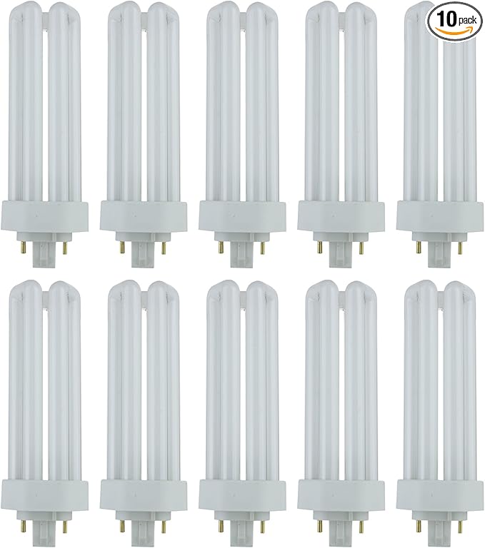 Sunlite CFL Plug-in PLT 4-Pin Triple Tube Light, 32 Watts, 4-Pin GX24q3 Base, 2400 Lumens, 5000K Daylight, 10 Pack