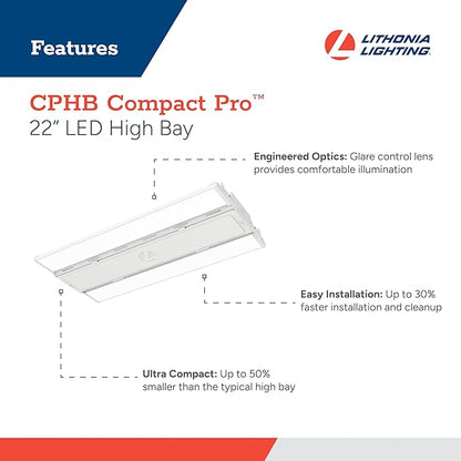 Lithonia Lighting Compact Pro LED High Bay Light, Ceiling Lighting Fixture, 24,000 Lumens, 4000K Cool White, Dimmable LED Work Light for Garage and Warehouse, MVOLT 120-277V (CPHB 24LM MVOLT 40K)