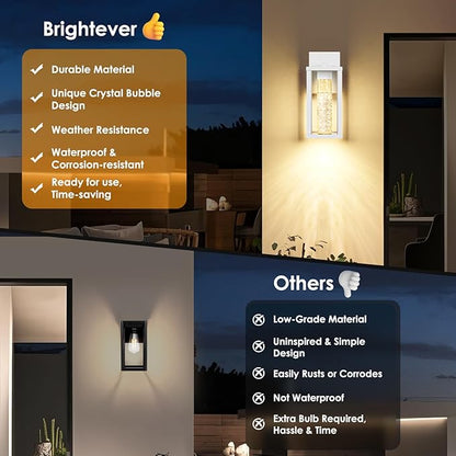 2-Pack Outdoor Wall Light Fixture, Exterior Waterproof Wall Lantern Sconce with Crystal Bubble Glass, Anti-Rust Modern POutside Lighting for Porch, House, Patio, Garage, Entryway