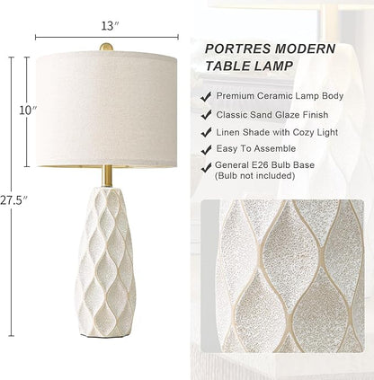 27.5" Ceramic Table Lamps for Living Room Bedroom Lamps Set of 2 Modern Boho Bedside Lamps Night Stands Farmhouse Vintage Large Nightstand Lamp Reading Light Home Office Dorm Desk Deco Gifts, White