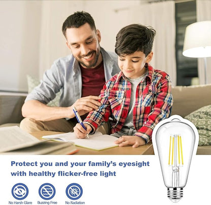 12Packs ST64 Large Vintage LED Edison Bulbs, 60W Equivalent 7W, 800Lumens, Dimmable Antique LED Filament, 5000K Cool White, E26 Medium Base Light Bulbs High Brightness Clear Glass for Bedroom Office