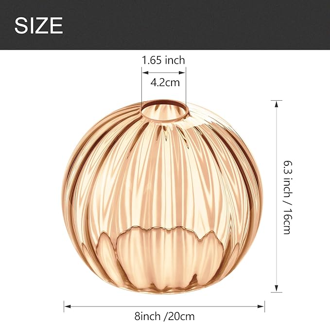 Clear Glass Shade,Replacement Globe & Cover for Lighting Fixture, 8" Diameter, Replacement with 1.65 Inch Fitter for Wall Lamps Chandeliers or Ceiling Light (2, 8Inch - Amber Glass)