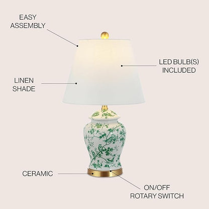 JONATHAN Y JYL3005B Penelope 22" Chinoiserie Classic LED Table Lamp Cottage Traditional Bedside Desk Nightstand for Bedroom Living Room Office College Bookcase LED Bulb Included, Green/White