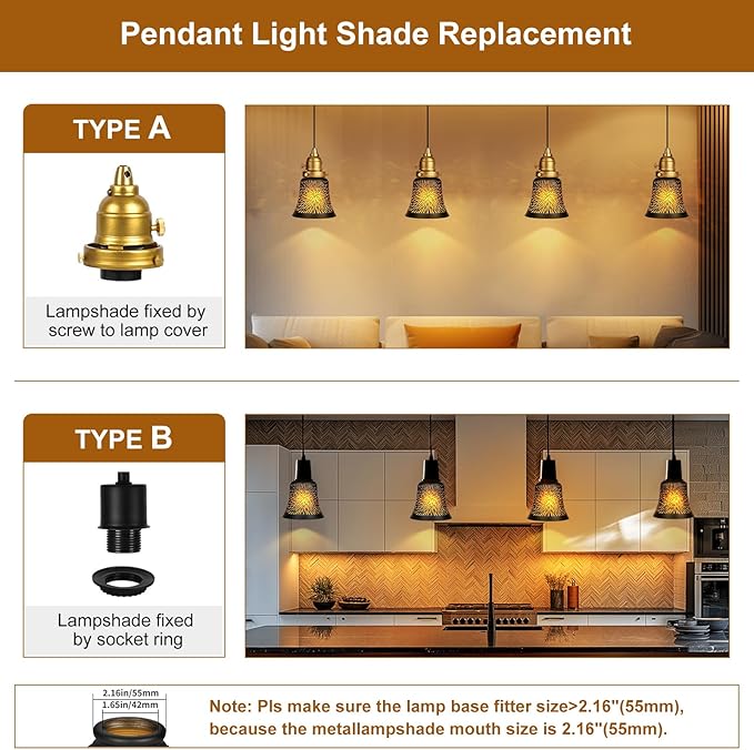 Ceiling Fan Replacement Globes, 4 Pack Chrysanthemum Pattern Fixture Replacement Globes Shades with 1-5/8" Fitter, ALUCSET 4.5" Height and 4-3/4" Diameter, Metal Cover for Pendant Lamp Wall Lamp
