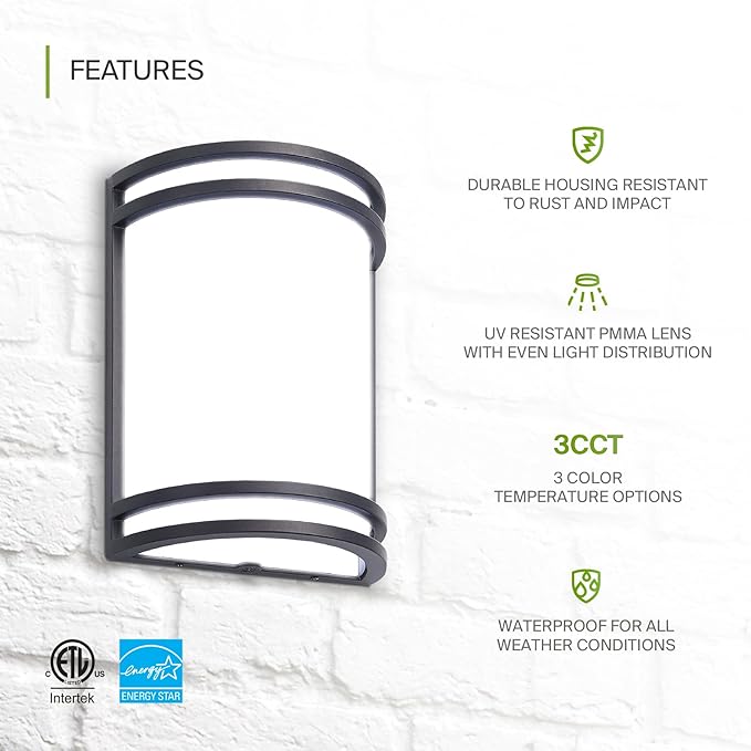 ASD 10 Inch LED Outdoor & Indoor Wall Mount Light Fixture - Oil Rubbed Bronze Modern Wall Sconce Lighting - 15W 3000K 4000K 5000K Adjustable Dimmable Front Door & Patio Exterior Lights - ETL, 4 Pack