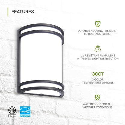 ASD 10 Inch LED Outdoor & Indoor Wall Mount Light Fixture - Oil Rubbed Bronze Modern Wall Sconce Lighting - 15W 3000K 4000K 5000K Adjustable Dimmable Exterior Lights - Front Door, Patio - ETL, 2 Pack