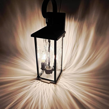 Porch Lights Outdoor Wall Light Fixtures Wall Mount, Modern Exterior Lighting Fixtures with Water Ripple Glass Waterproof, 2-Light E12 Sockets Outside Garage Lights for House Patio Porch
