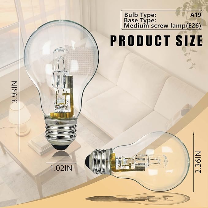 8Pcs 043168787963 78796 Halogen Light Bulbs丨43W 120V Clear Dimmable Bulbs for A19 Type E26 Base丨Suitable for Table Lamps