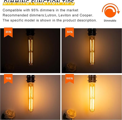 Tubular Light Bulb 7.3 Inch Dimmable T10 LED Bulb E26 6W 60 Watts Edison Bulbs Amber 2200K Warm White,185mm Long for Wall Sconces, Pendant, Livingroom, 4-Pack