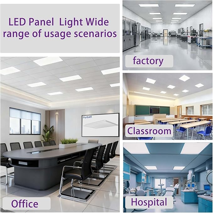4 Pack 2x2 LED Flat Panel Light Drop Ceiling Office Fixture 5 CCT 3000K-6500K Adjustable & 5 Wattage 15W-20W-30W-40W-50W Selectable, 0-10V Dimmable，led Drop Ceiling Flat Panel troffer Light