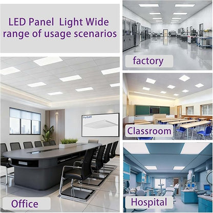 4 Pack 2x2 LED Flat Panel Light Drop Ceiling Office Fixture 5 CCT 3000K-6500K Adjustable & 5 Wattage 15W-20W-30W-40W-50W Selectable, 0-10V Dimmable，led Drop Ceiling Flat Panel troffer Light