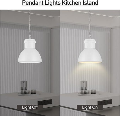 BoostArea White Pendant Lights Kitchen Island, 10.6" Large Metal Shade and 70.9'' Adjustable Height, Modern Pendant Lighting Fixtures,Farmhouse Hanging Pendant Light for Kitchen Island/Bar,No E26 Bulb