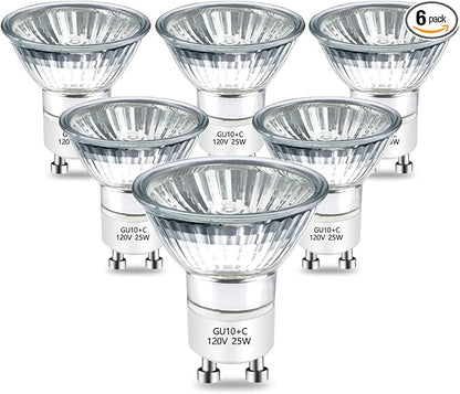 GU10 Halogen Bulb 120v 25W Halogen Light Bulbs, 2800k Warm White gu10 Dimmable for Candle Warmer, Scent Wax Burner, Fragrance Melt, Warming Bulb Pack of 6