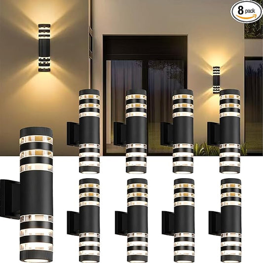 8Pack 15inch LED Cylinder Up & Down Wall Lights,18W Modern Outdoor Wall Light 4000K Day White Aluminum Body Waterproof IP65 LED Exterior Light Fixtures Wall Mount for House Patio Garage Garden