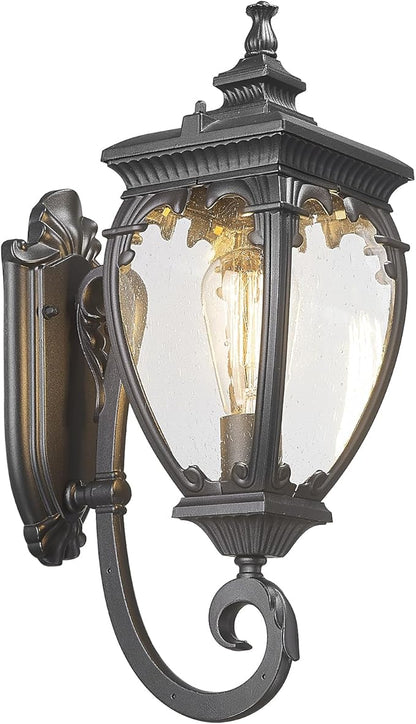 Porch Light Outdoor Wall Lights Exterior Lighting Fixtures, 18.7 Inch Waterproof Black Porch Lights Outdoor Wall Sconces Light Fixture with Seeded Glass for Outside Patio Garage