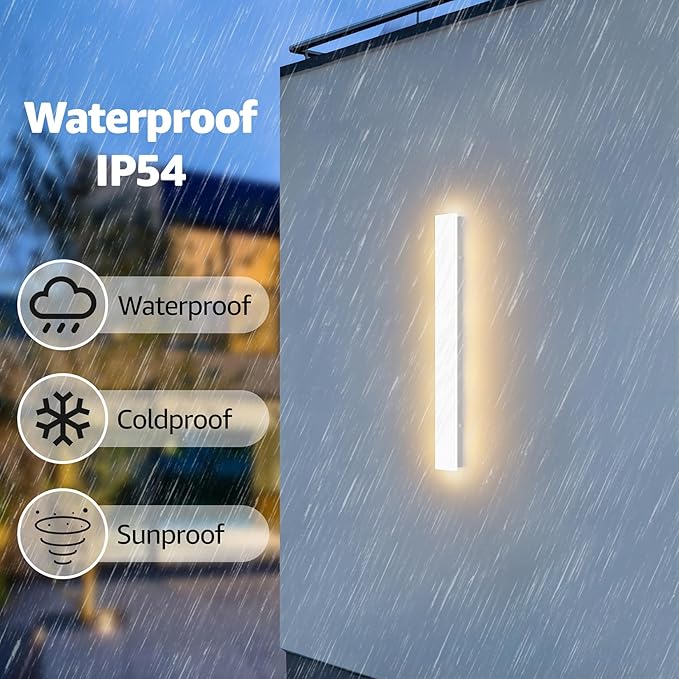 2 Pack 24inch Long Outdoor White Wall Lights 20W 3000K Modern Porch Lights Acrylic Waterproof IP65 Exterior Wall Light Fixtures for House Patio Porch Courtyard (White)