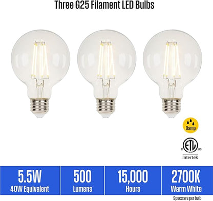 Westinghouse 43172EC3 5.5 Watt (40 Watt Equivalent) G25 Dimmable Clear Filament LED Light Bulb, Medium Base, 3 Pack
