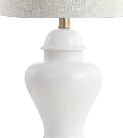 JONATHAN Y JYL6602C-SET2 22" White Classic Ceramic Table Lamp Set of 2 for Living Room, Traditional Ginger Jar Bedside Lamps for Bedroom Nightstand with White Linen Shade, LED Bulbs Included