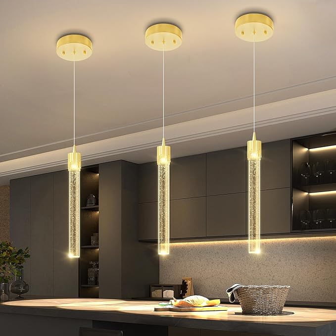 Mini Chandelier Modern LED Gold Pendant Lights for Kitchen Island Small Crystal Hanging Light Dimmable 2700k-6000k