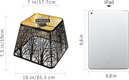 Medium Square Lamp Shades, ALUCSET Metal Lampshade with Pattern of Trees for Table Lamp and Floor Light, 7 x 10 x 7.5 Inch, Pattern of Trees (Black/Gold)