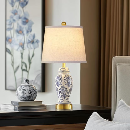 RORIANO Chinoiserie Ceramic Table Lamps Set of 2 for Living Room Bedroom Bedside, Traditional Blue Porcelain Classic Table Lamp for Nightstand Entryway, 2 LED Bulbs Included