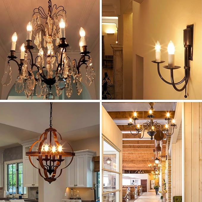 ANWIO 12 Pack B11 LED Filament Bulb E26 Candelabra Base 4.5W(60W Equivalent), Dimmable 2700K Warm White Chandelier Decorative Candle Light Bulb
