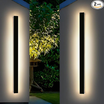 Mikeru 71" 2Pack Outdoor Wall Sconce 3000K Warm White - IP65 Waterproof Black Exterior Light, Hardwired Wall Mounted Fixture for Porch, Patio & Entryway | Non-Dimmable Weatherproof Design
